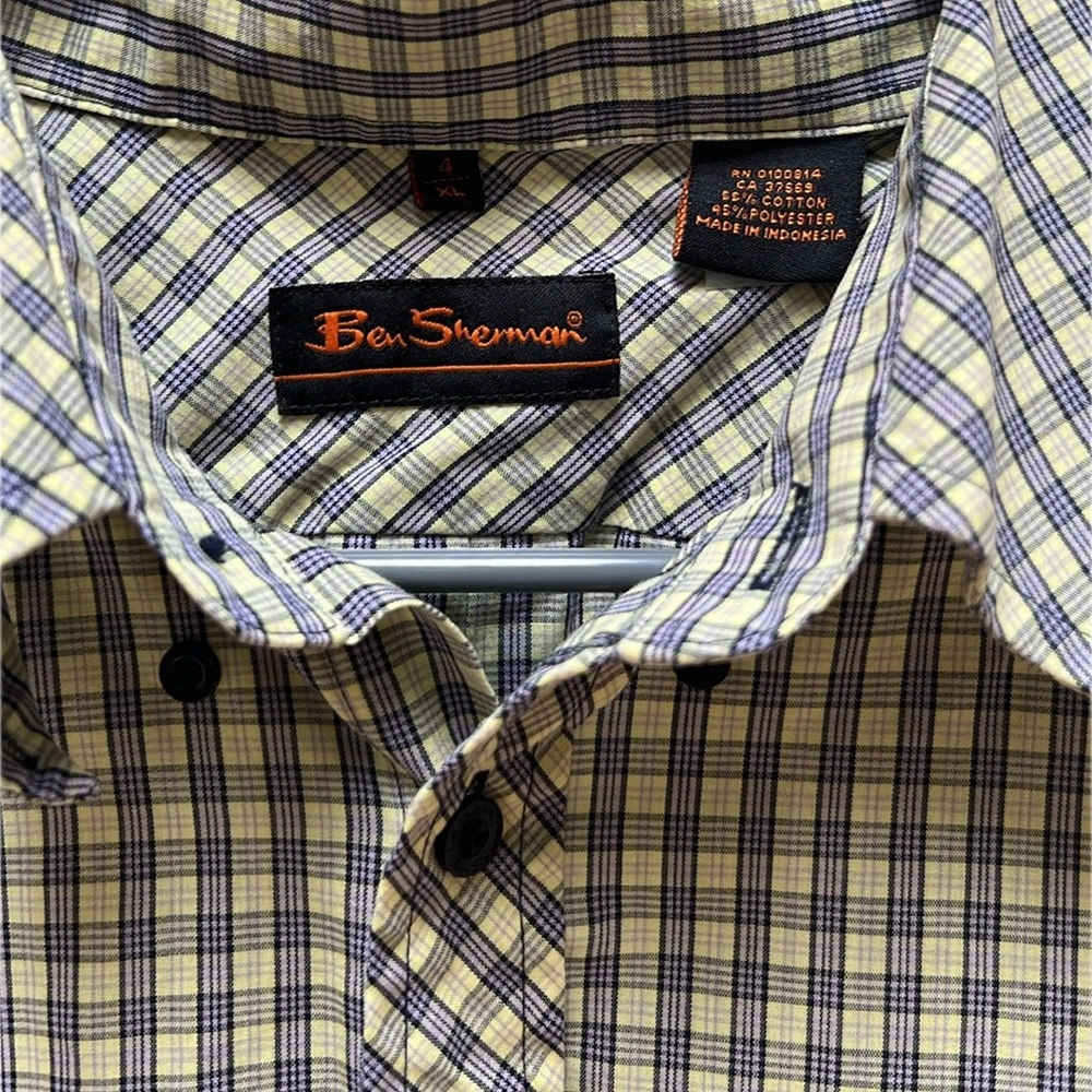 Vintage Ben Sherman Men’s XL green and blue plaid shirt.